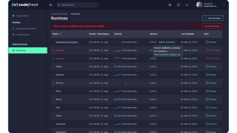 Security advisories in Codefresh control plane