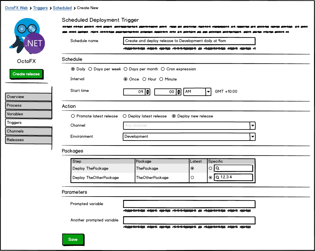 Srd new scheduled trigger deploy new release prompted vars