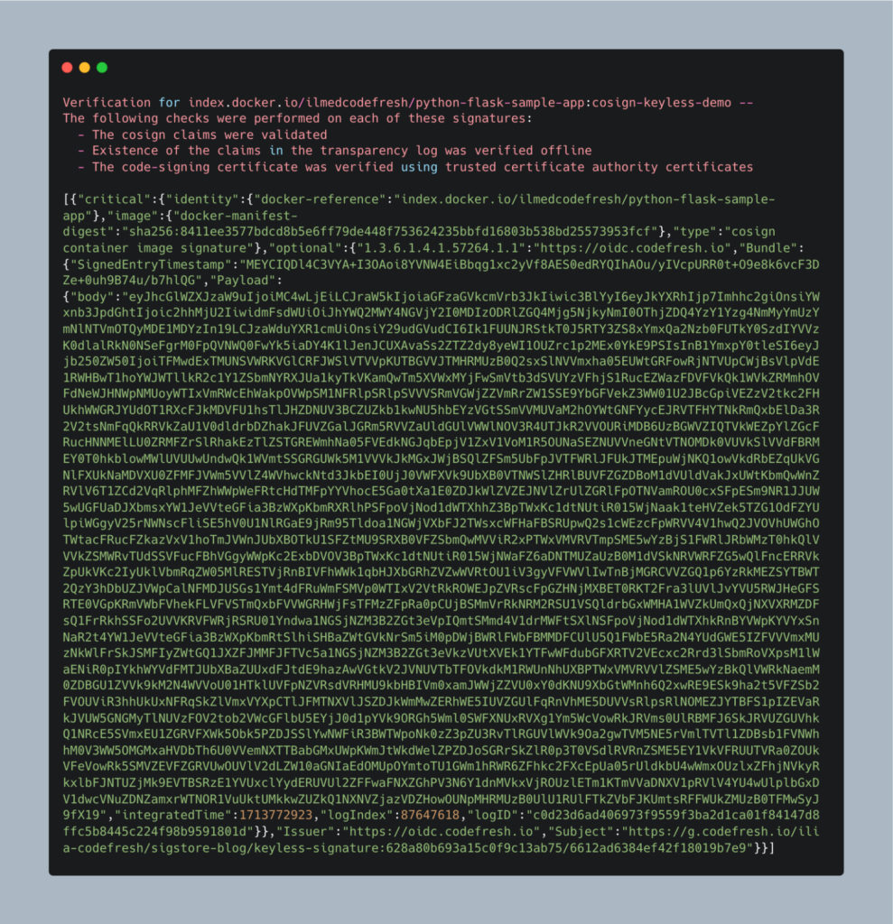 Successful verification output