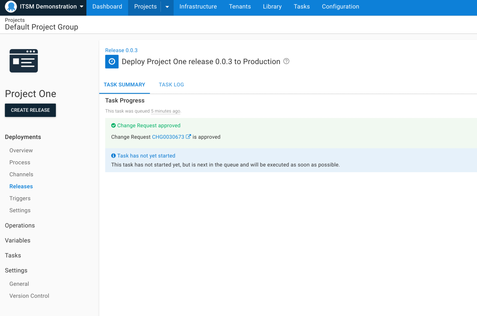 Octopus deployment ask with ServiceNow change request awaiting approval