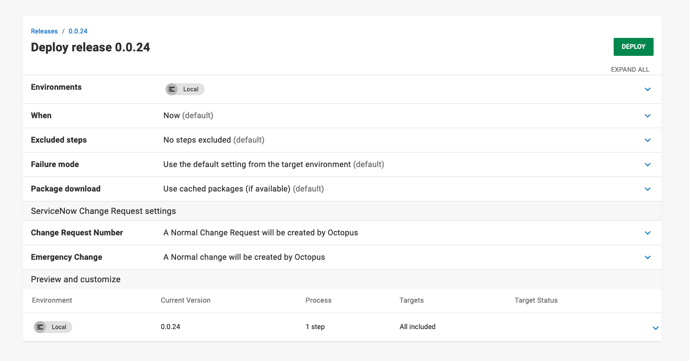 ITSM deployment settings