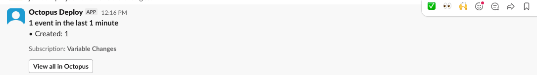 Screenshot showing a notification in Slack that a variable has changed