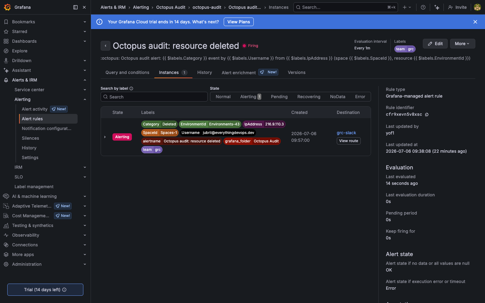 Grafana alert instances