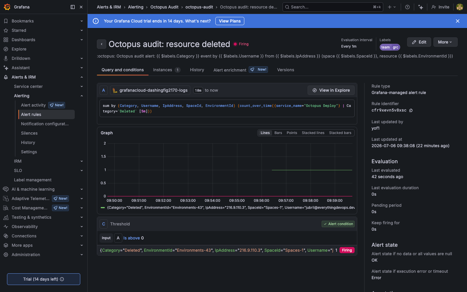 Grafana alert rule detail