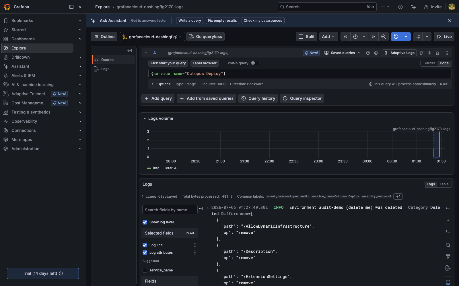 Explore audit events in Grafana