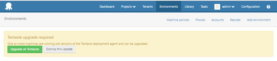Octopus Deploy Tentacle upgrade required notification