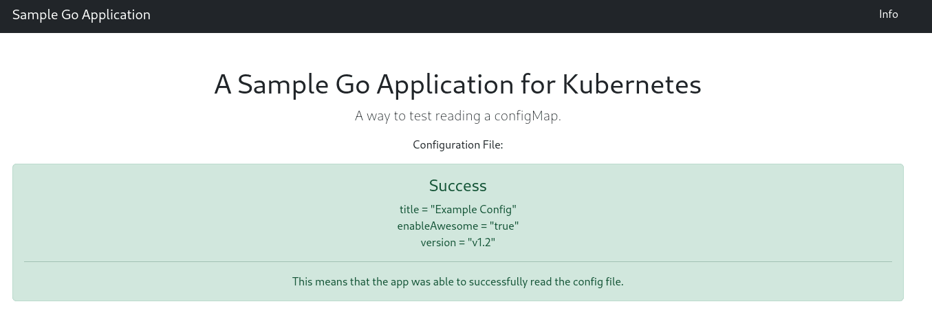 Application showing ConfigMap v1.2