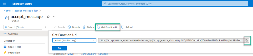 Azure function url