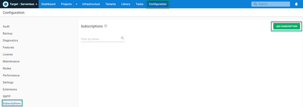 Octopus create subscription