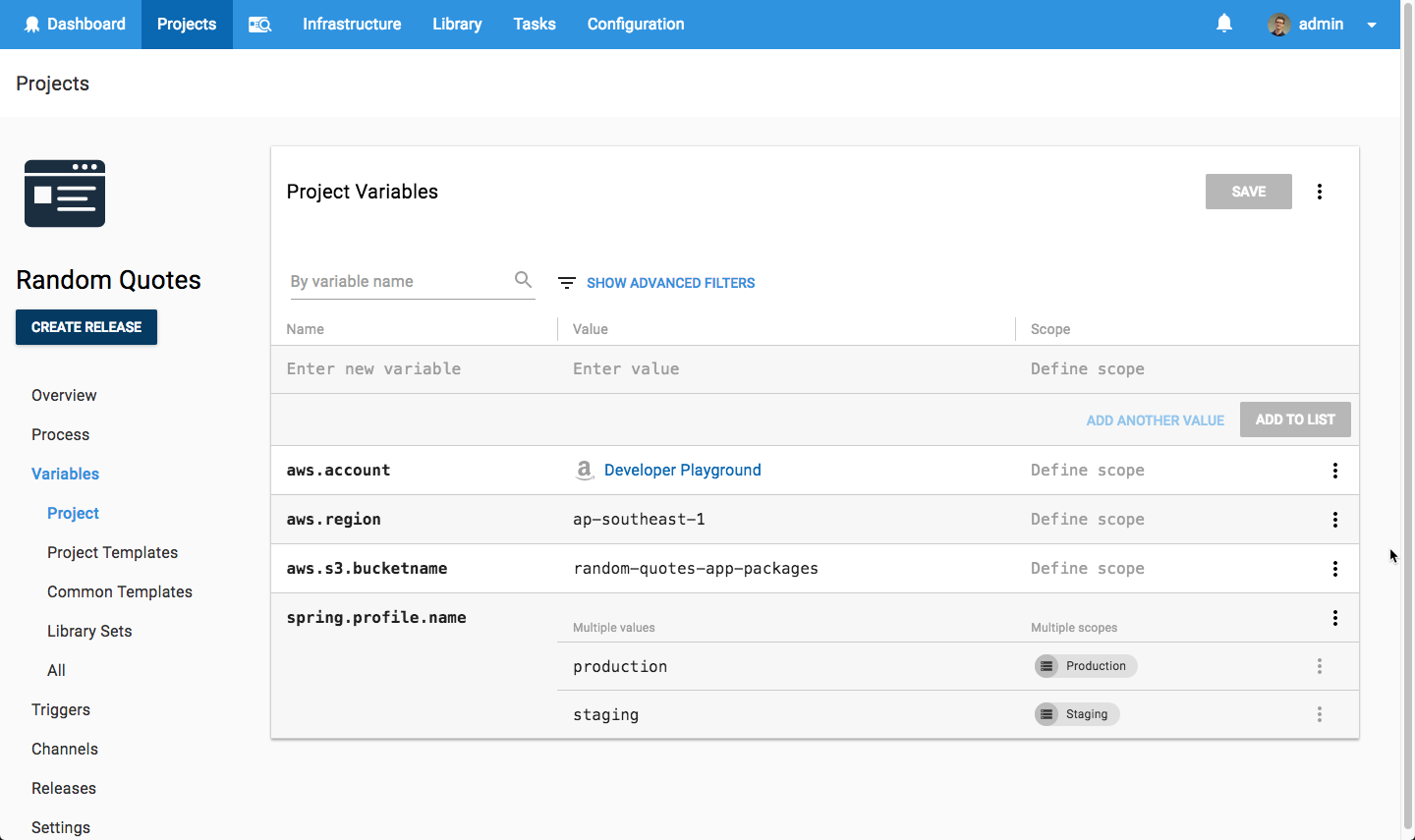 Project variables