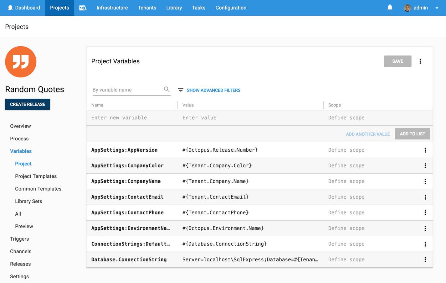Project variables