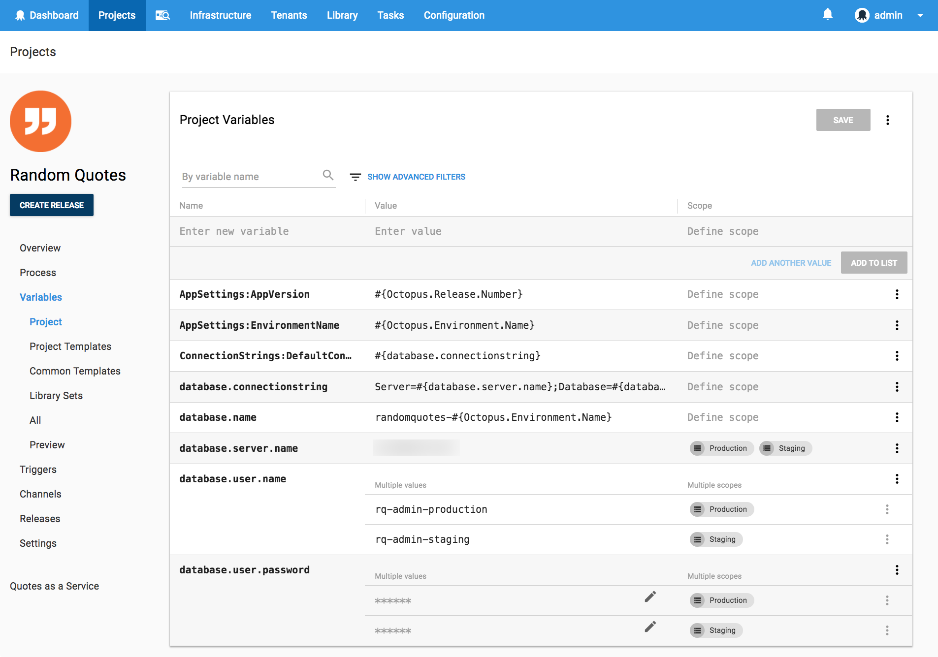 Project variables