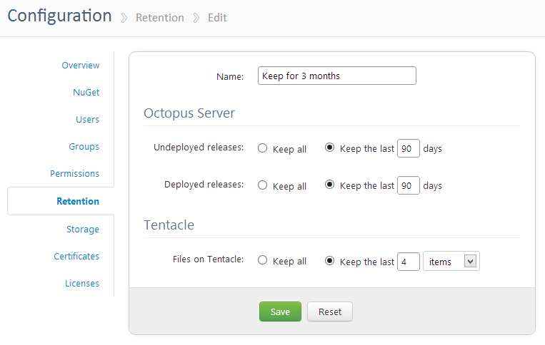 Editing retention policies