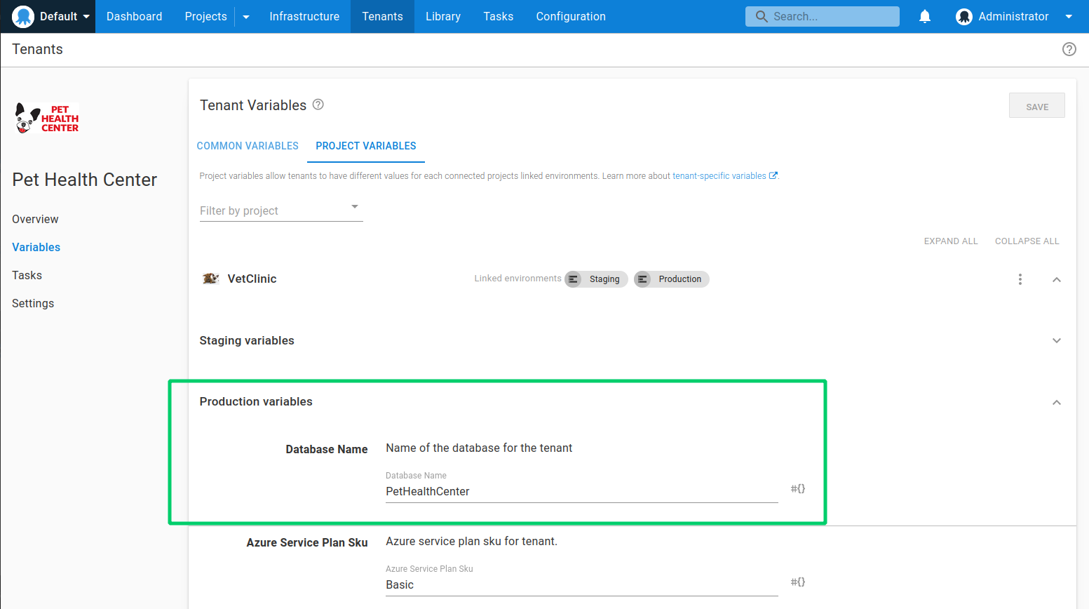 Tenant variables
