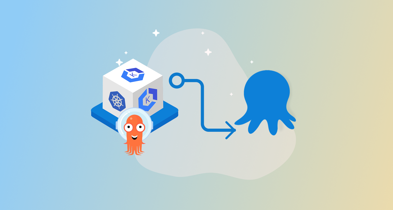 A cube representing an Argo CD instance is connected to a blue octopus.