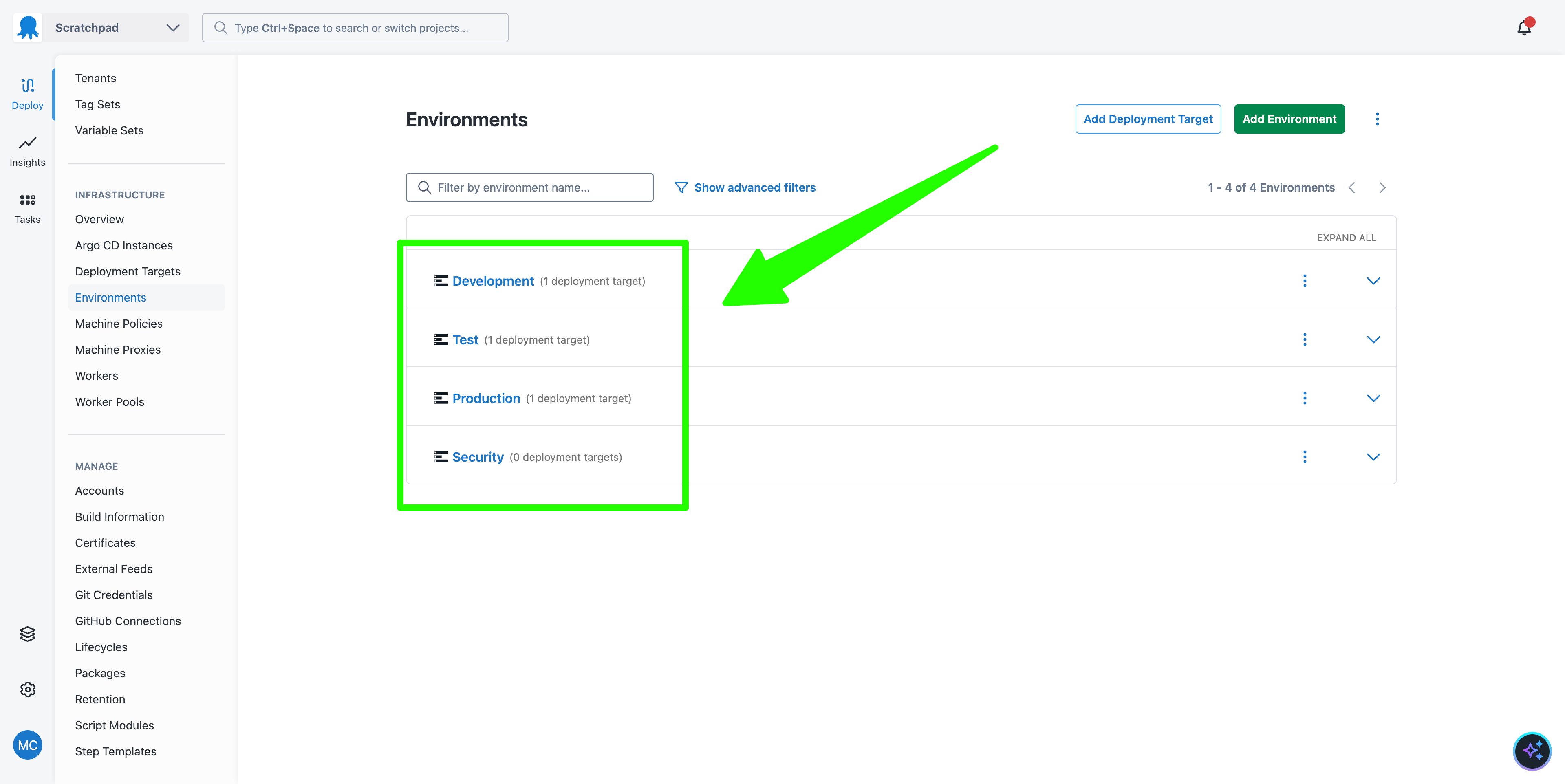 Octopus environments