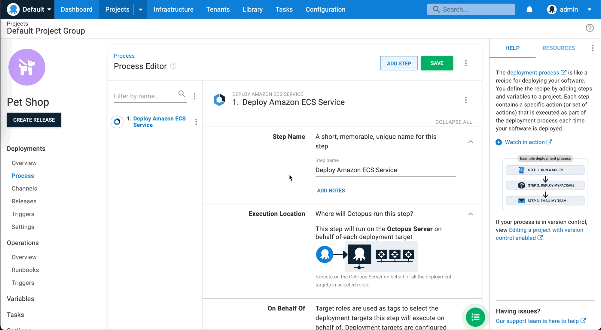 Animated GIF showing how to check the version of a step template