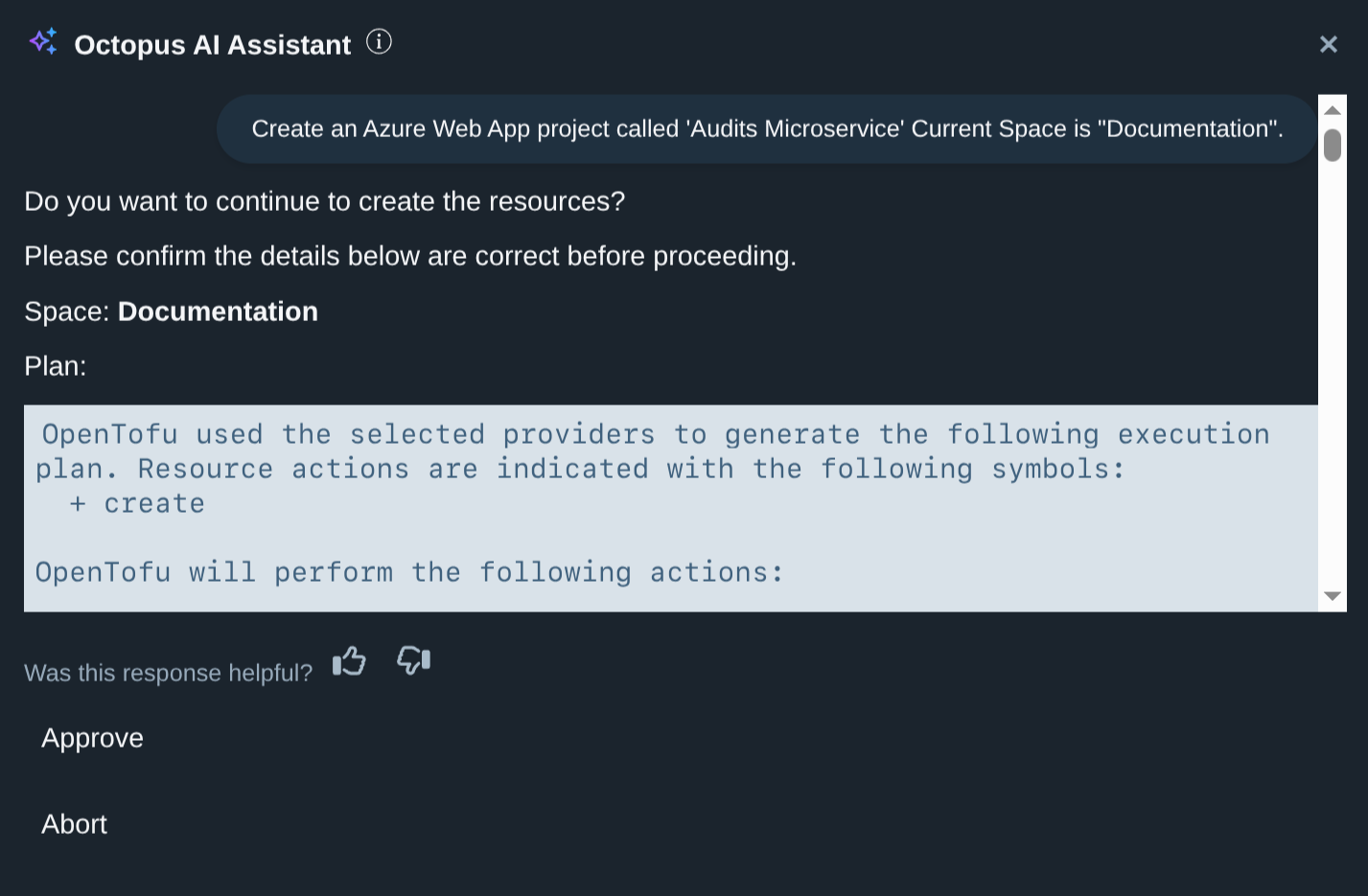 An example prompt showing the creation of a project
