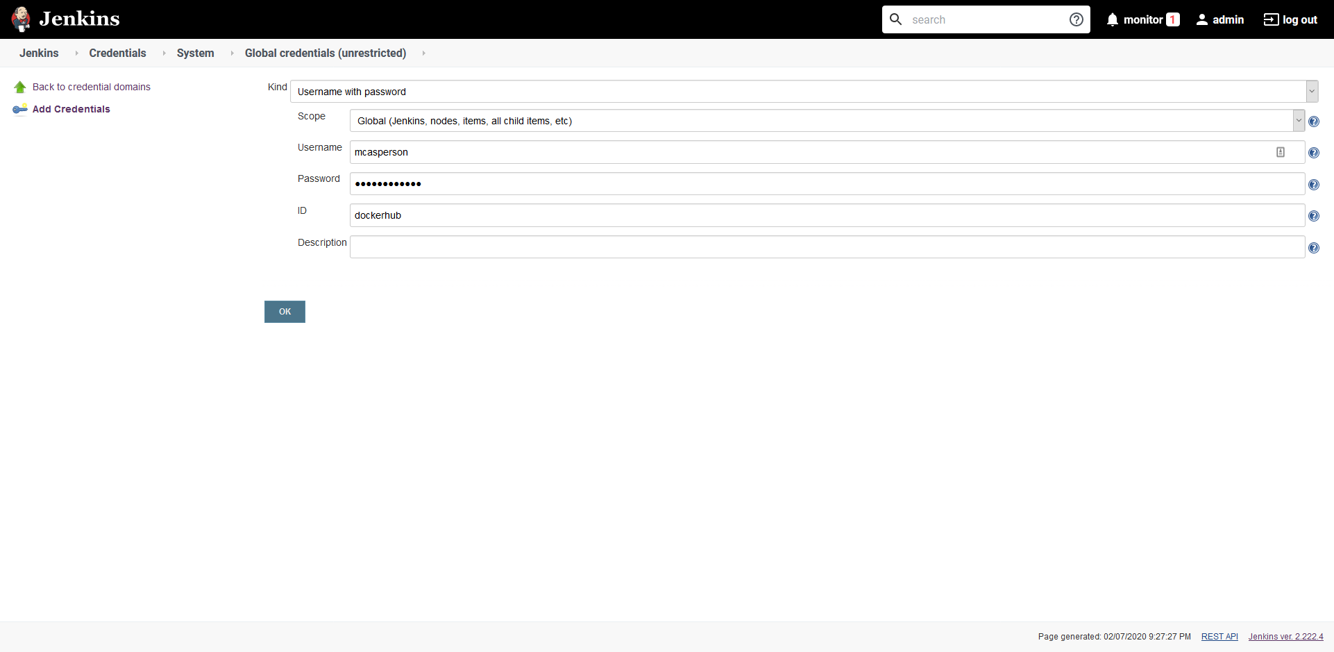 Define the Docker Hub credentials