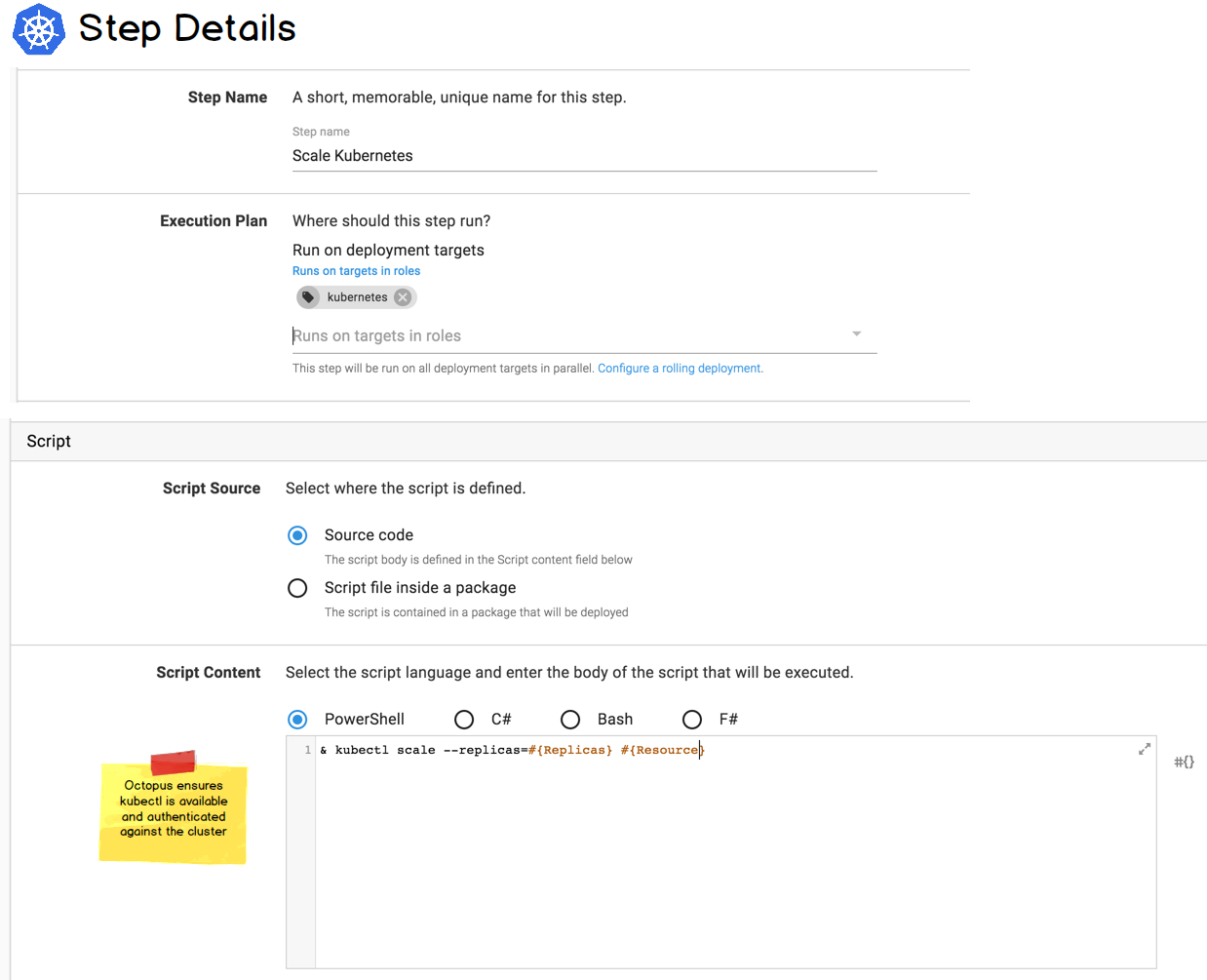 kubectl Script Step
