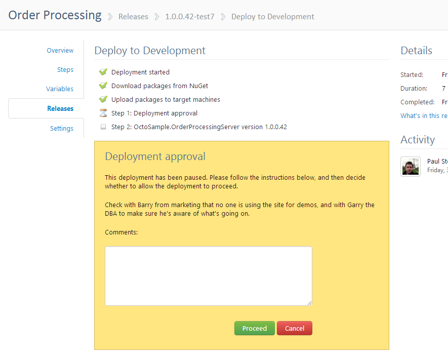 Proceed or cancel