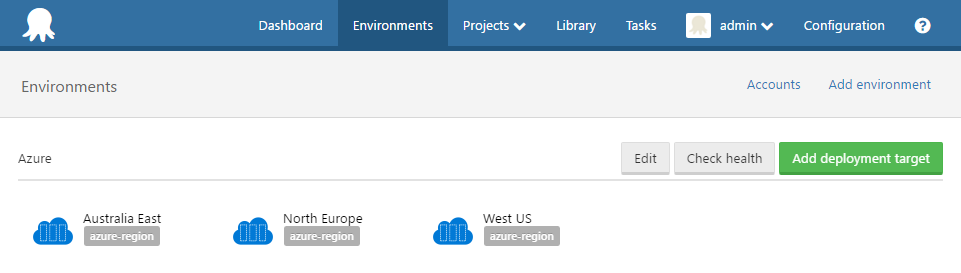 Octopus Deploy UI showing cloud regions