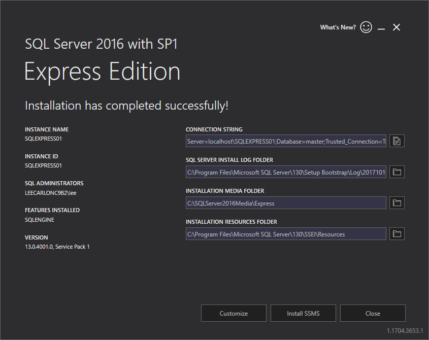 Successful SQL Installation