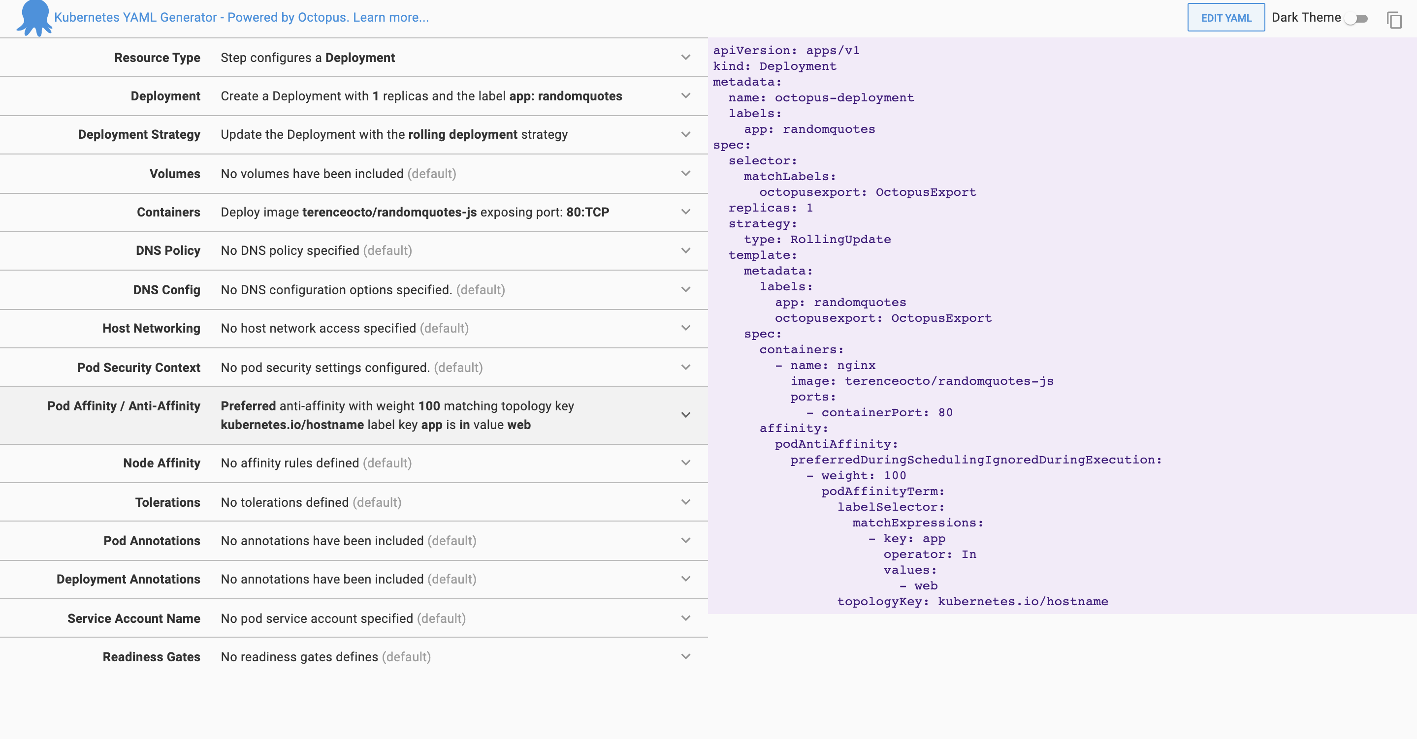 YAML generator