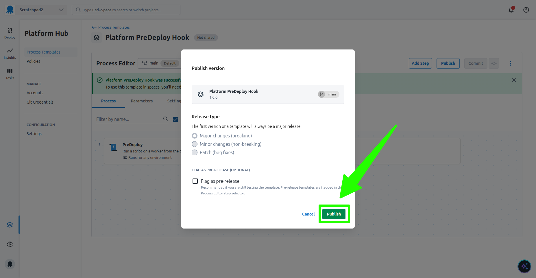 Publish template dialog