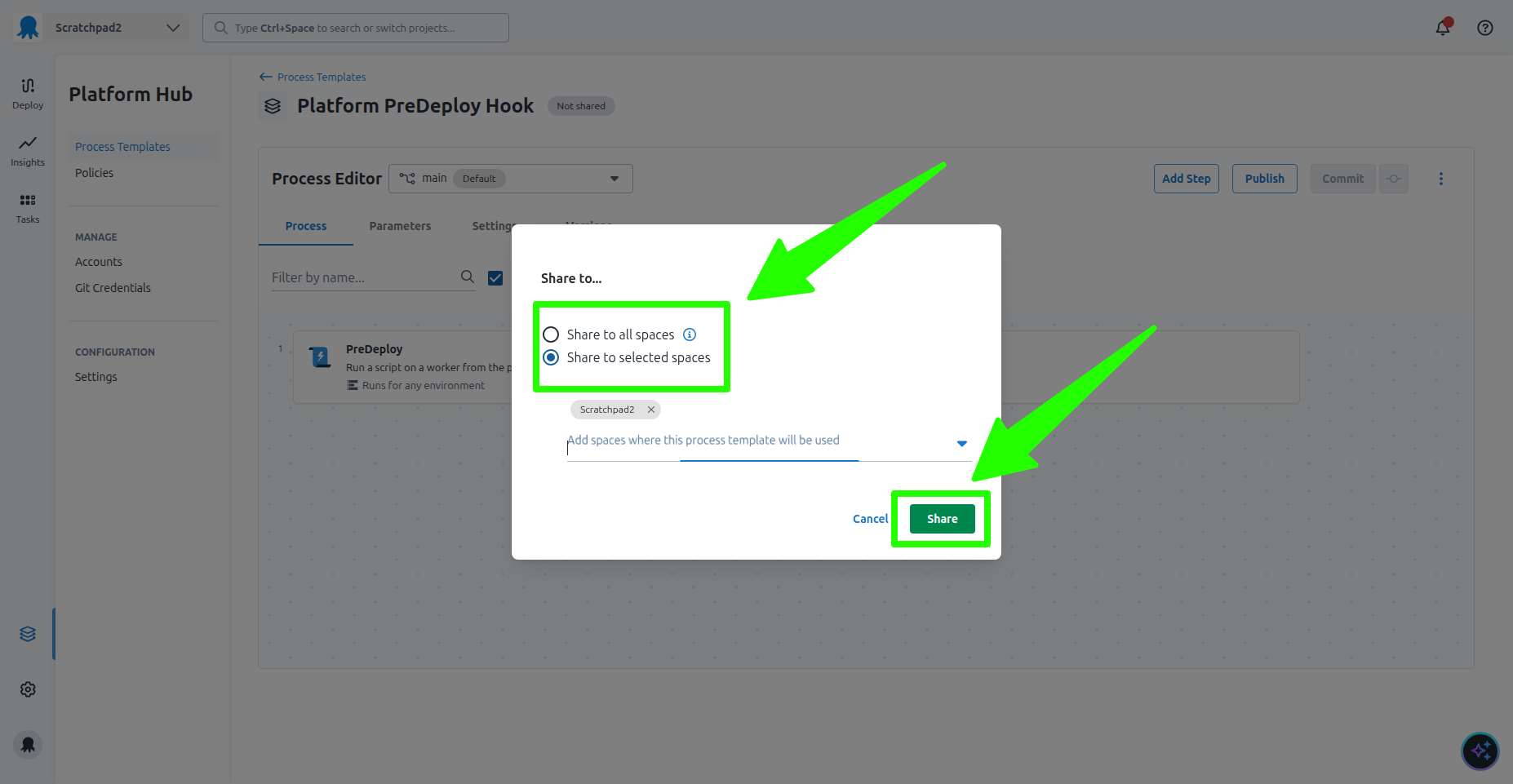 Share template dialog