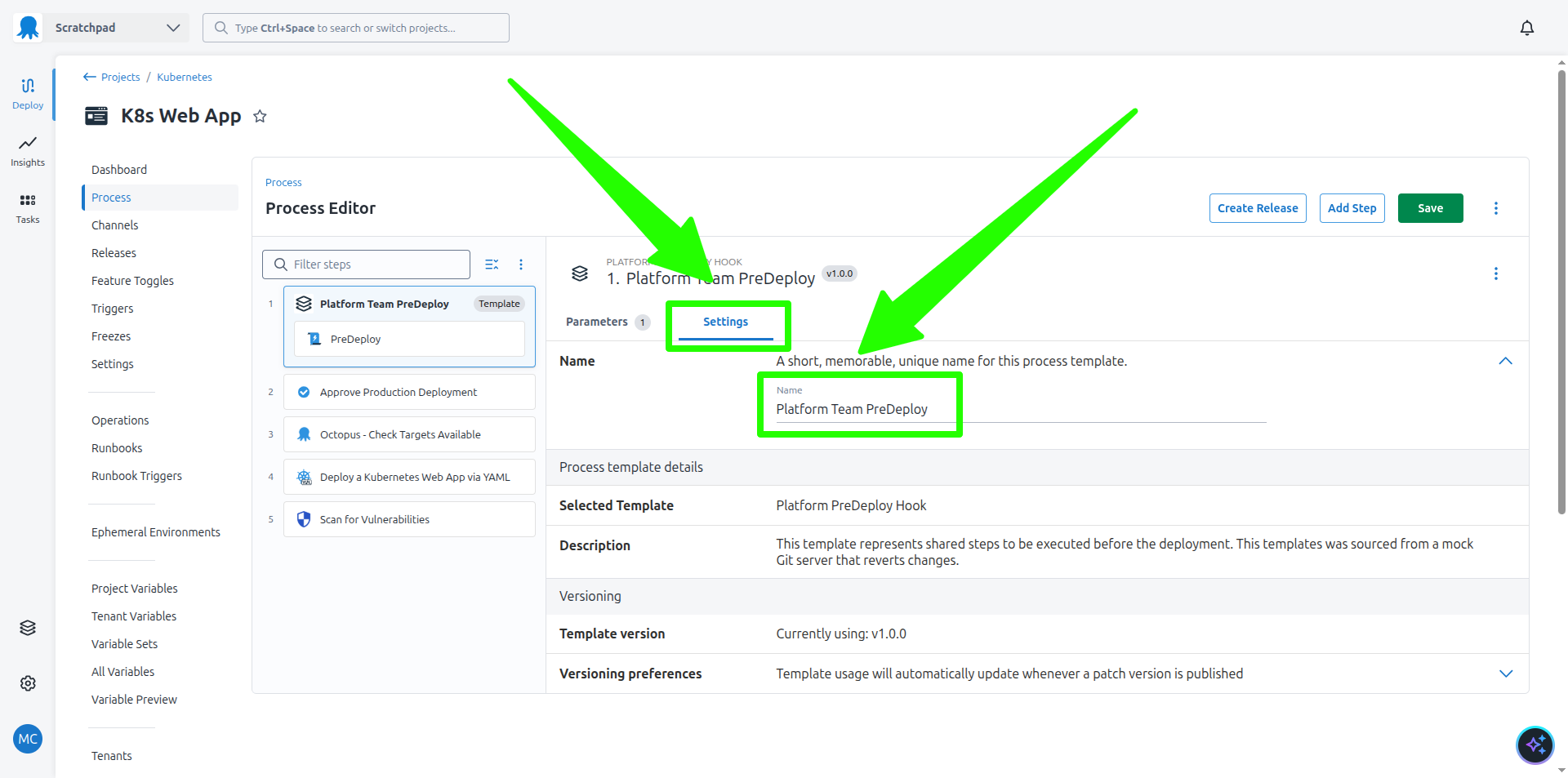 Process template step name