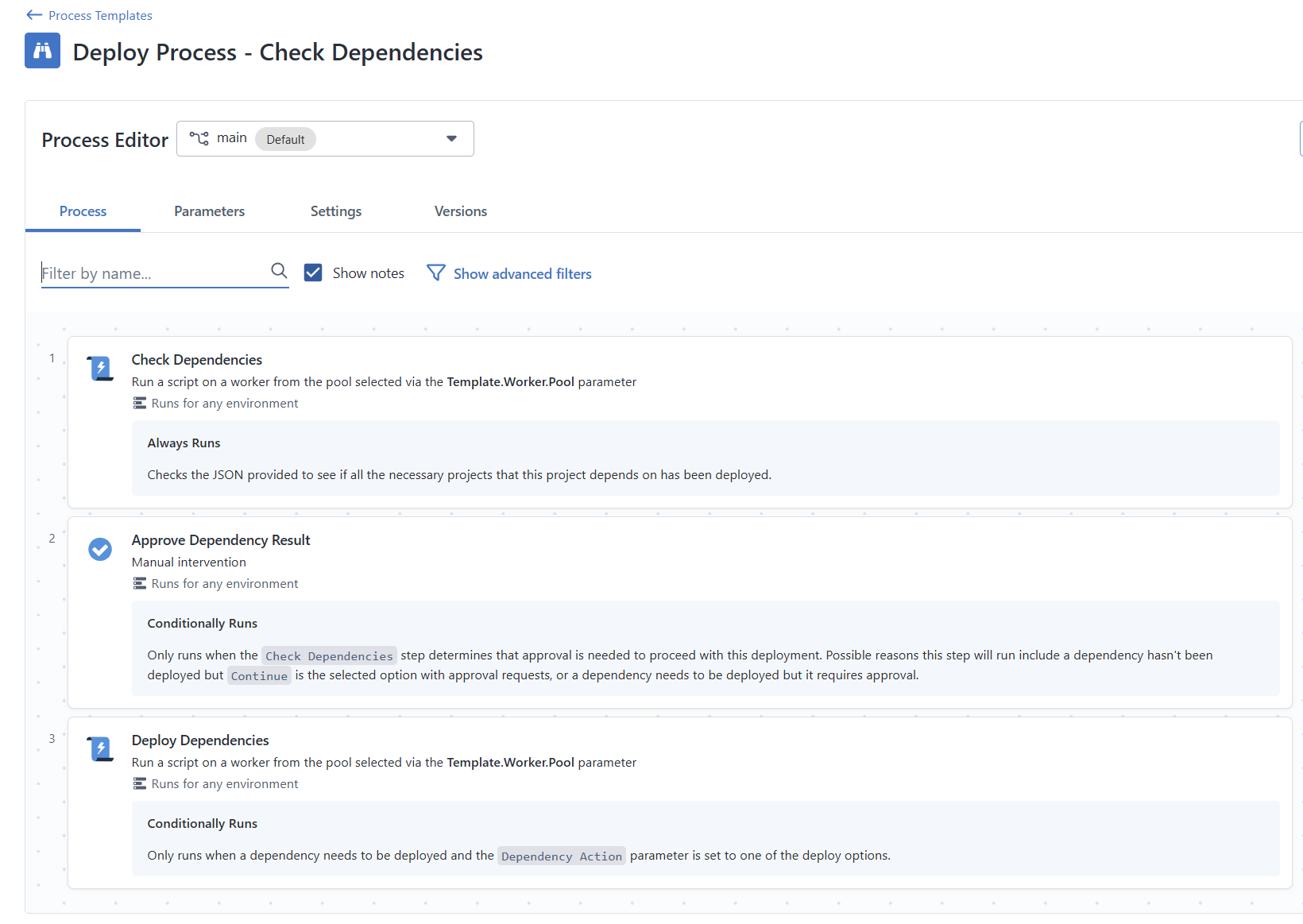 Verify Dependencies process with three steps