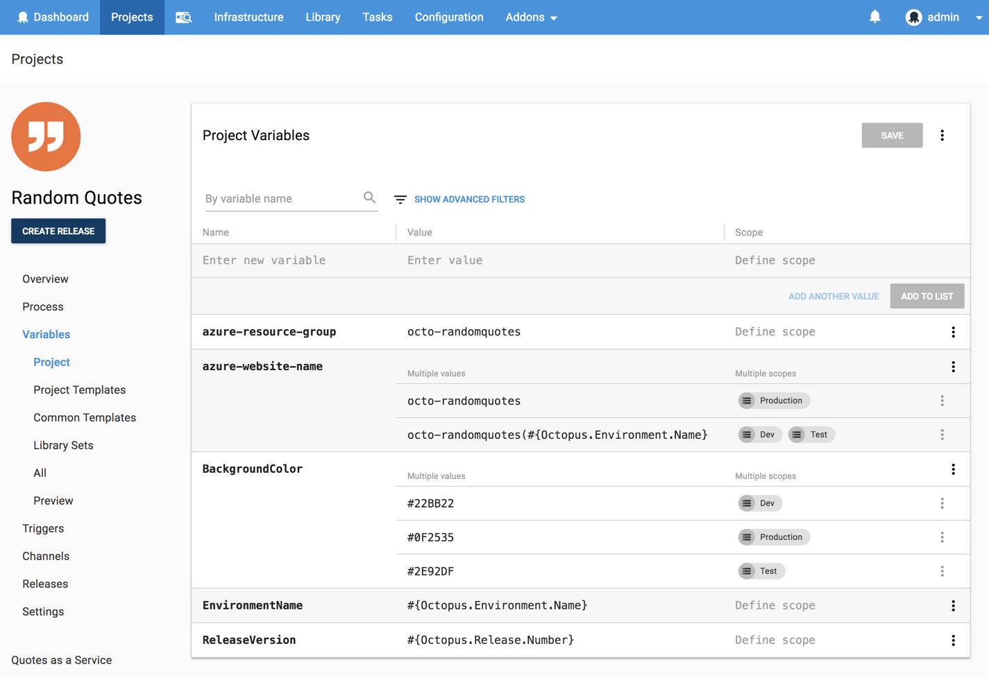 Project variables