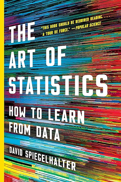 The Art of Statistics cover has an arrangement of red and yellow dots on a blue background similar to a scatter plot chart