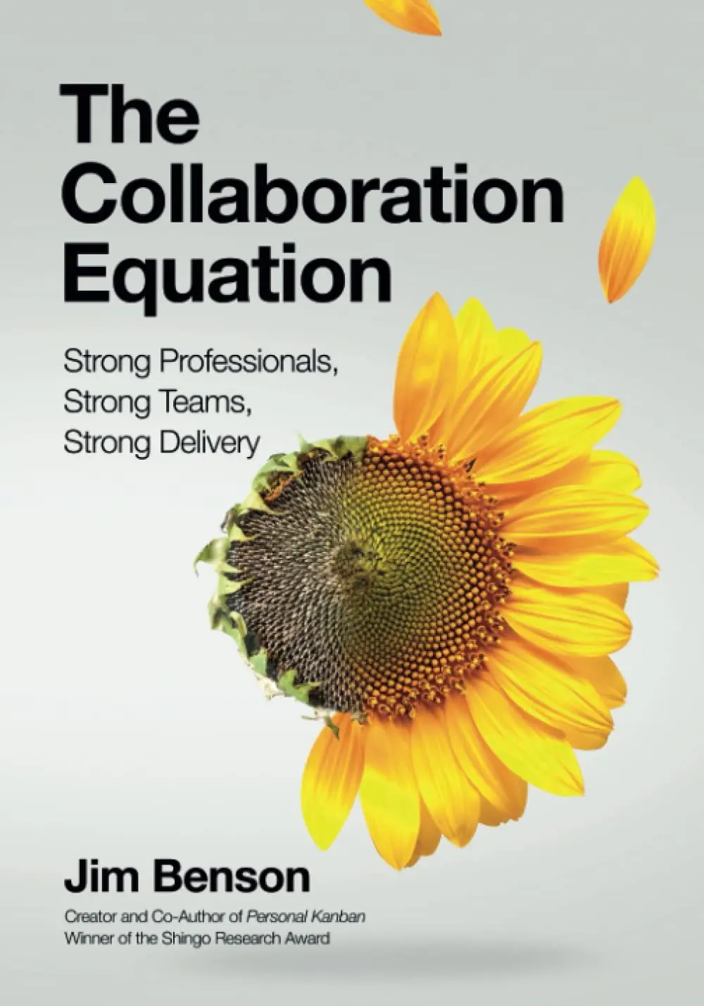 The Collaboration Equation cover features a sunflower whose bright yellow petals are falling off