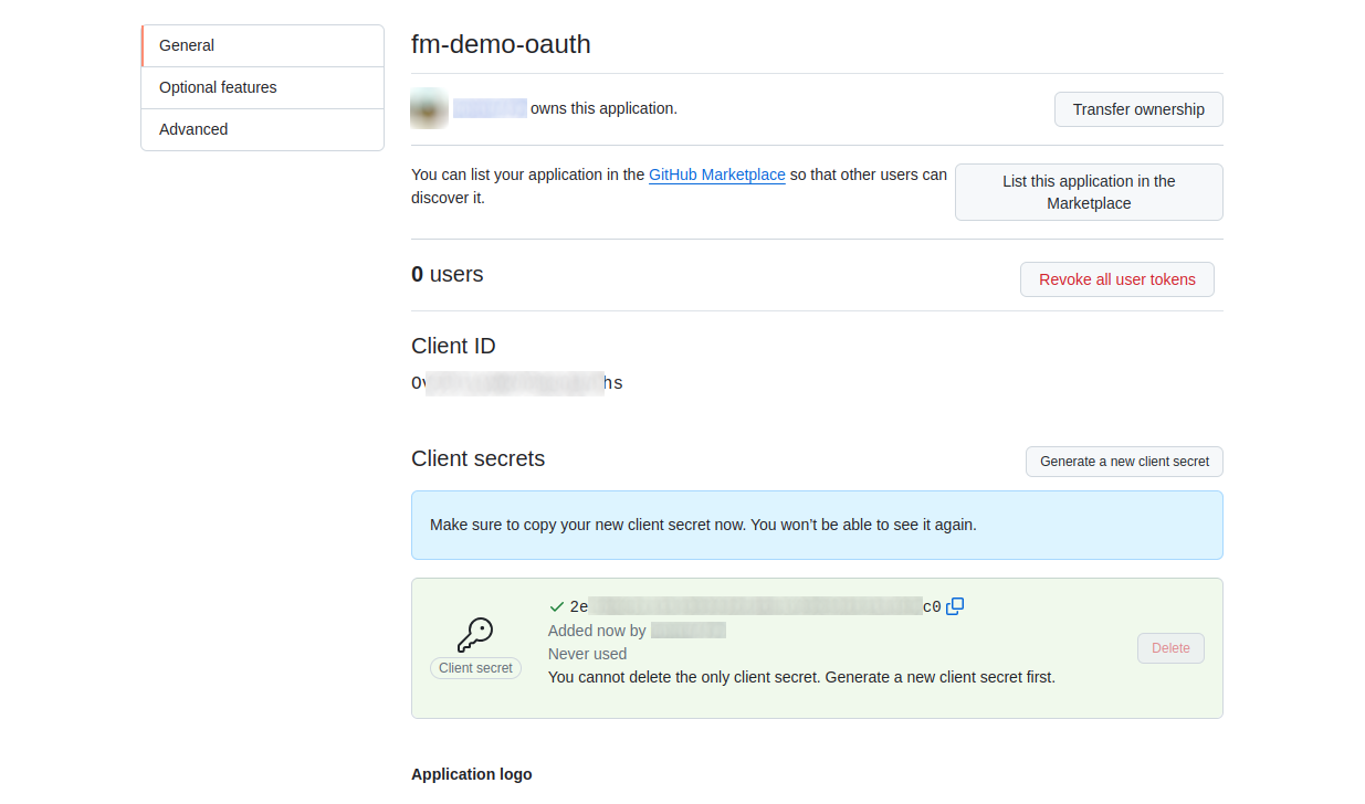 Register new oauth application