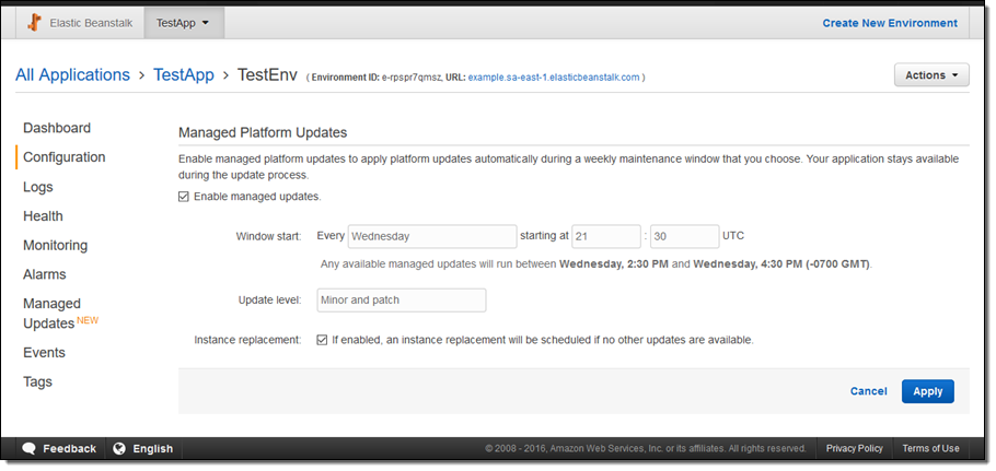 Elastic Beanstalk managed platform updates