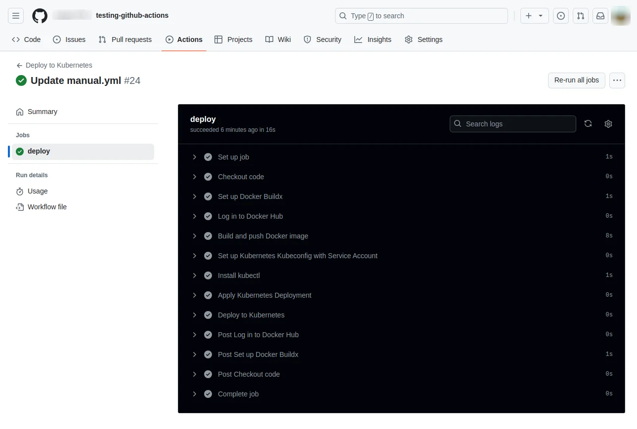 GitHub Actions UI