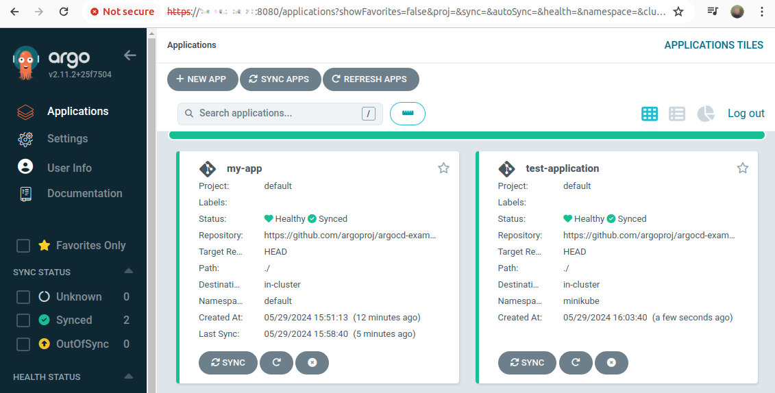 Argo CD application created from Git repository