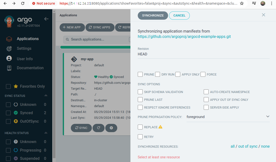 Argo CD application successfully synced
