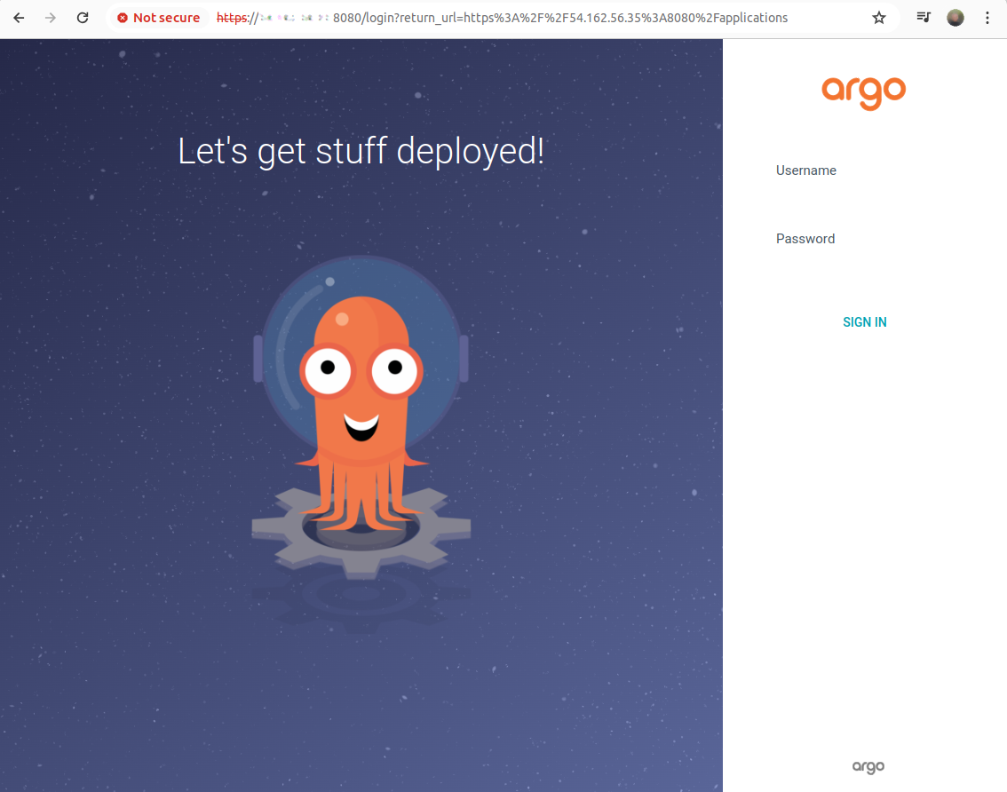 Argo CD web UI after port-forwarding