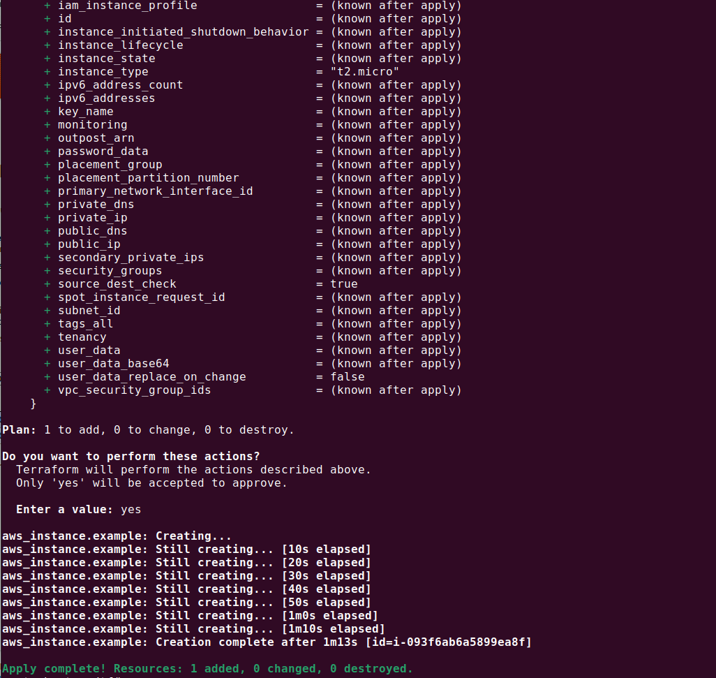 terraform apply output