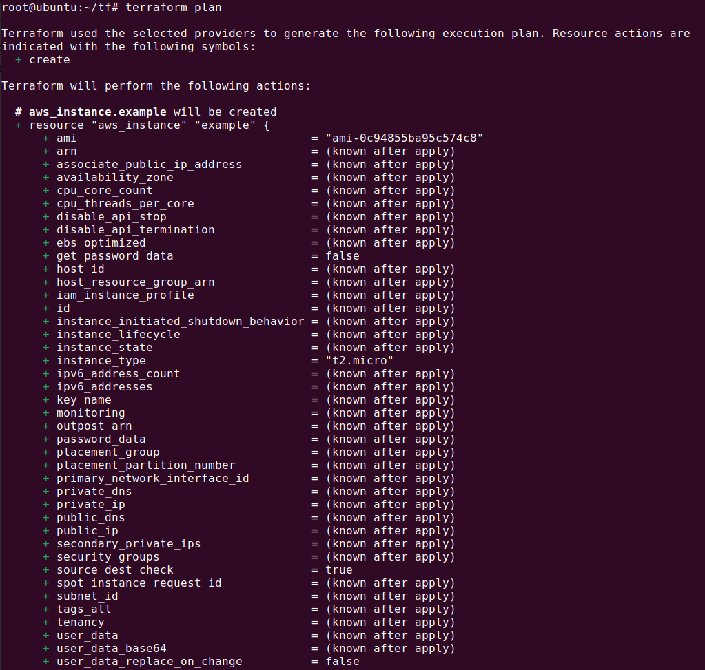 terraform plan output