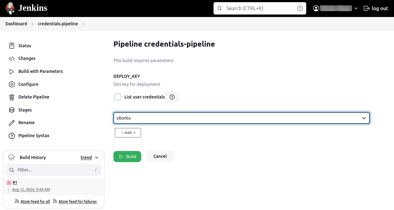 Credentials parameter in Jenkins