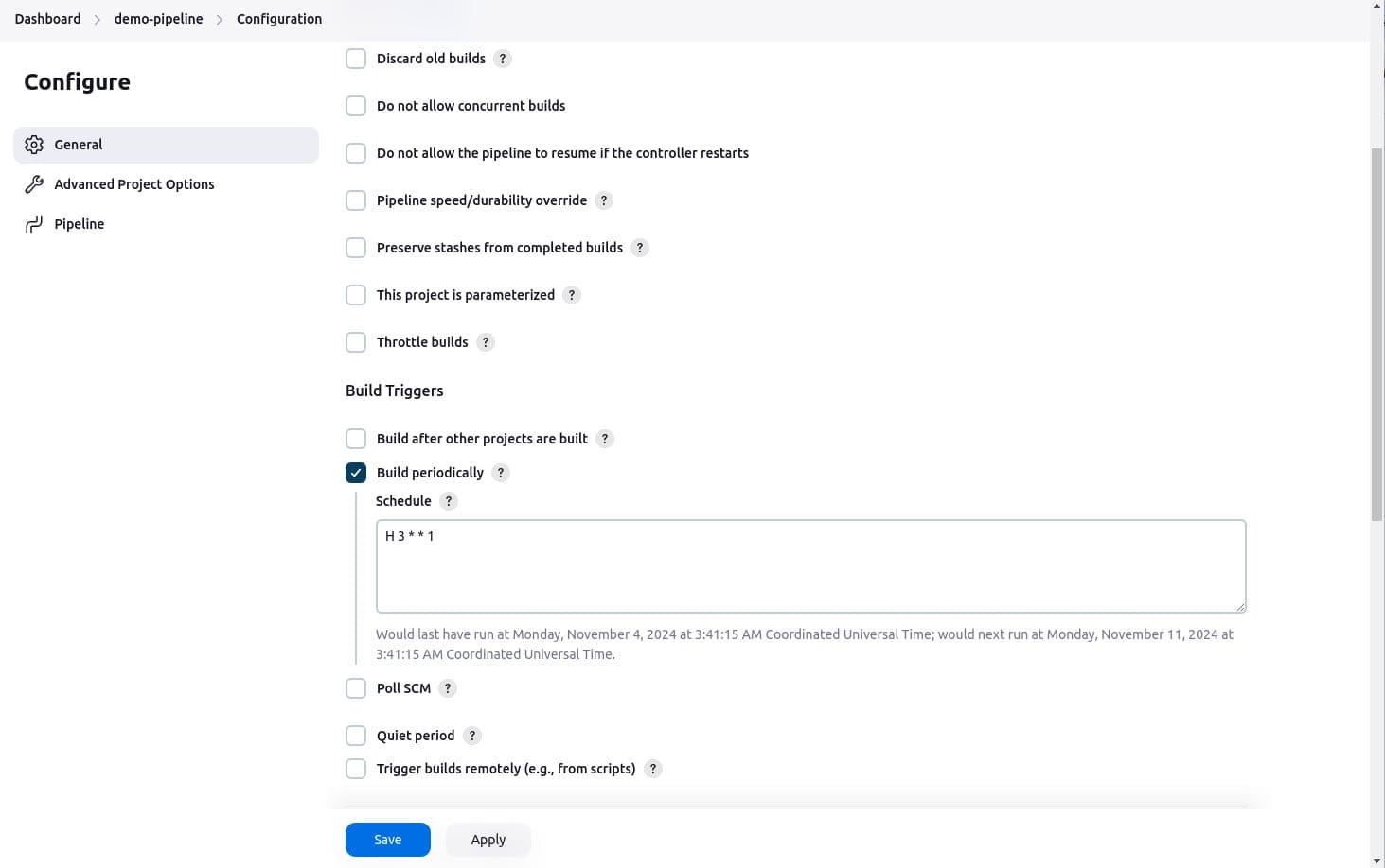 Scheduled build trigger in Jenkins