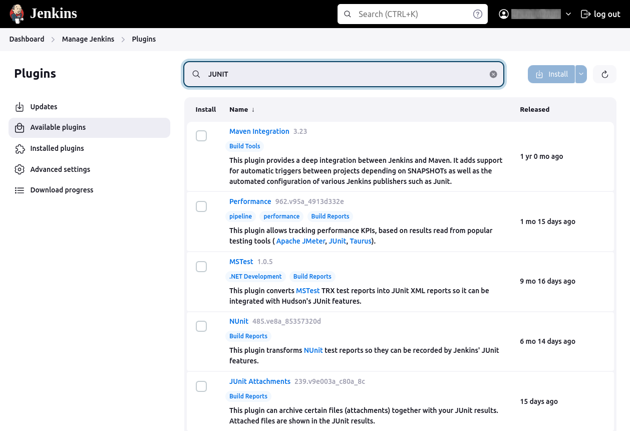 Jenkins JUnit plugin search