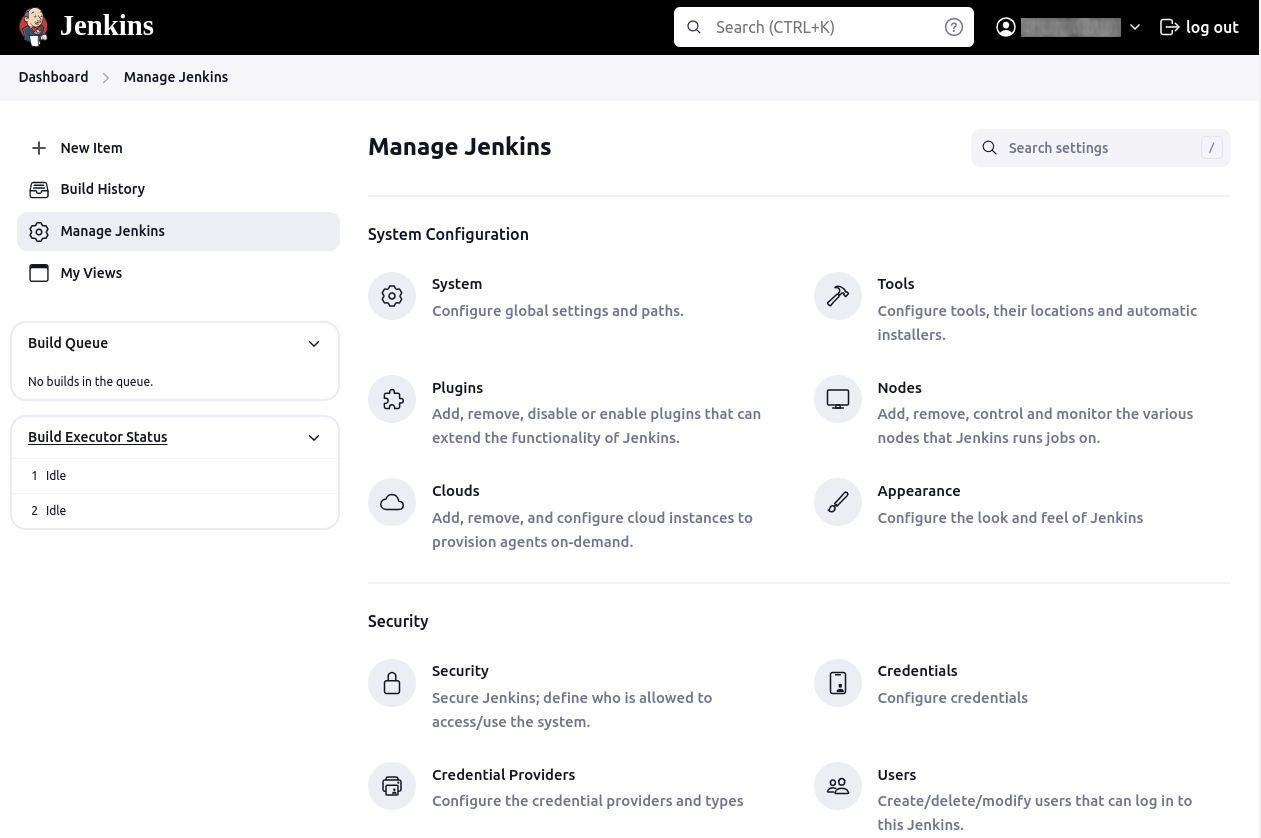 Jenkins Manage Jenkins menu