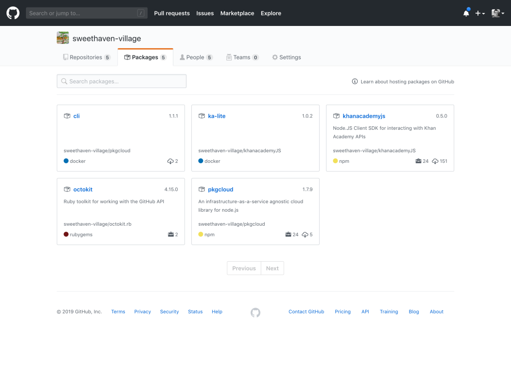 GitHub Package Registry screenshot