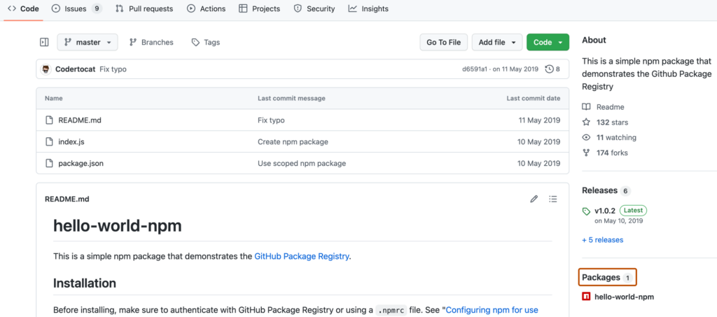 GitHub Packages screenshot