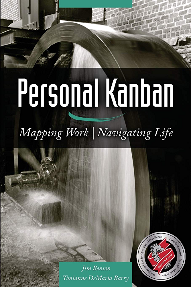 Personal Kanban cover features an industrial-era water wheel